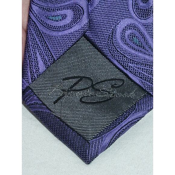 Private Stock Purple Paisley Imported Silk Men's Tie - Picture 6 of 6